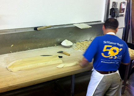 Preparing St. Viateur bagels in Montreal.