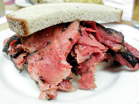 Pastrami sandwich on rye bread from Katz's Deli, New York City