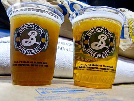 Two cups of beer from Brooklyn Brewery in New York City. 