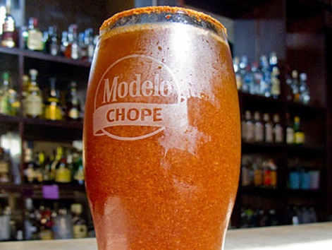 A glass of michelada from La Farola in Oaxaca, Mexico.