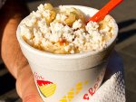 A cup of elote from the street in Oaxaca, Mexico. 