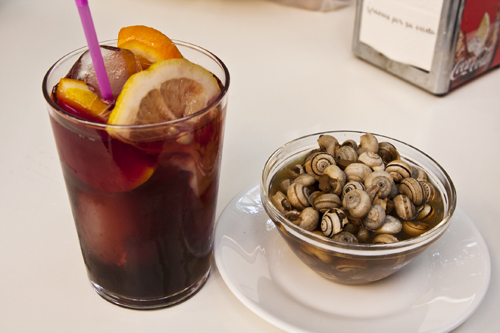 Sangria and snails, from a cafe in Sevilla, Spain