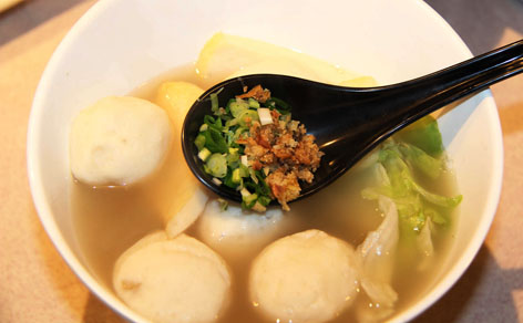 Fish ball noodle soup, a favorite dish in Hong Kong