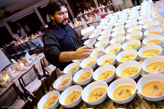 Mexican chef Javier Ornelas prepares soup for a wedding in Tulum.