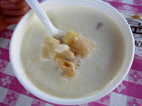 Clam chowder with a thinner texture from PJ's, Wellfleet, MA