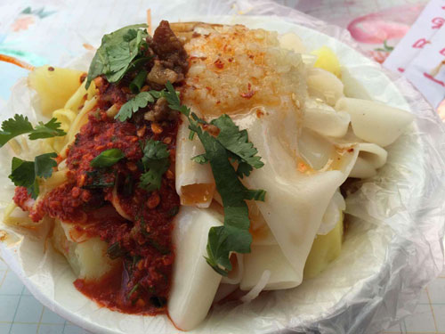 Laping, or spicy mung-bean noodles, a popular Tibetan street food