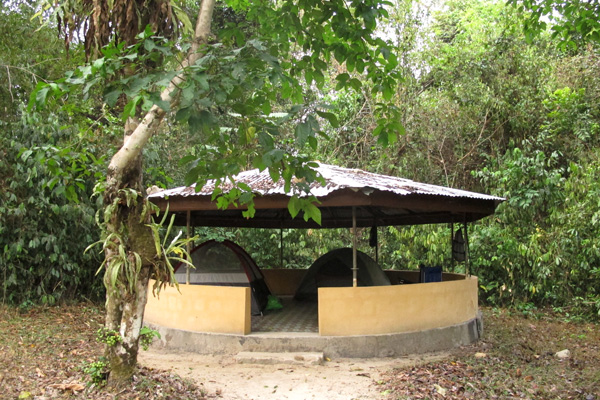 Tent platforms for camping at Tiwai Island, Sierra Leone