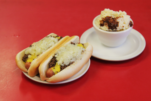 Two Coney dogs from Virginia Coney Island in Jackson County, Michigan