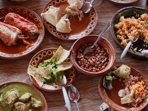 A spread of local food in Morelia, Mexico