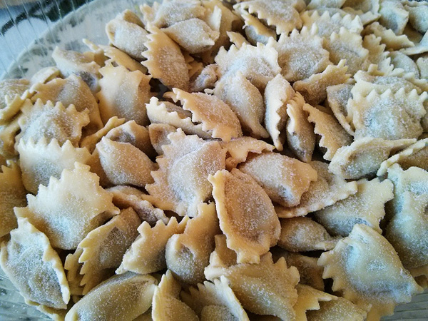 Agnolotti del plin, a stuffed pasta dish common at Christmas in Piemonte, Italy