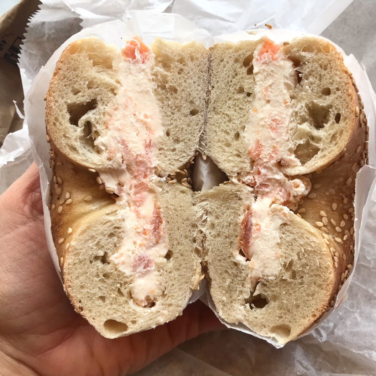 A NYC bagel with lox cream cheese.
