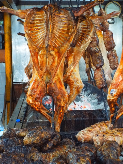 Cabrito, or goat, roasting in Mercado Hidalgo in Monterrey, Nuevo Leon, Mexico.
