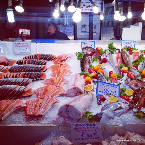 Fish counter at Central Market in Athens, Greece