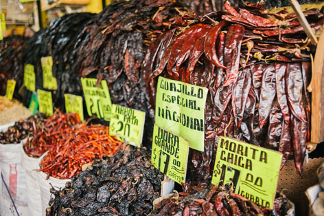 Dried chilies in La Merced Market, Mexico City