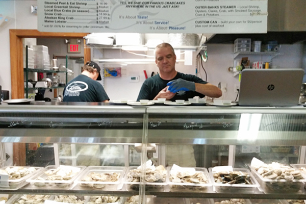 Oyster counter at Coastal Provisions in Outer Banks, NC