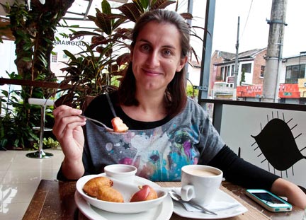 Ashray Baruah in Ecuador eating desert.