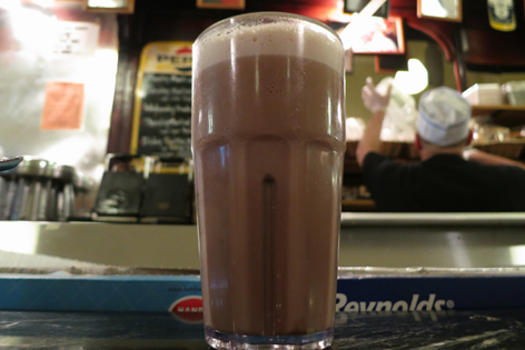 Chocolate egg cream at a lunch counter in New York City