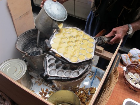 Gai daan zai, or little egg waffles, being made on the streets of Hong Kong