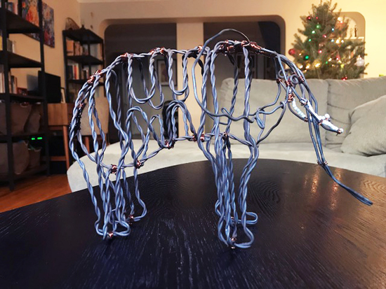 An elephant sculpture made out of poachers' snare wires from Snares to Wares