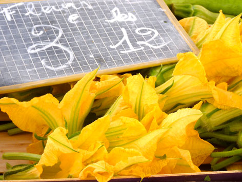 Fleurs de courgettes, zucchini flowers, from a market in Nice, France