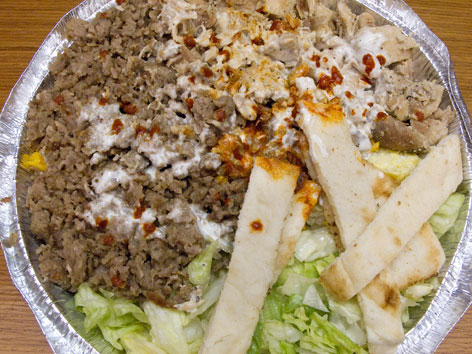 Halal chicken and lamb over rice in New York City