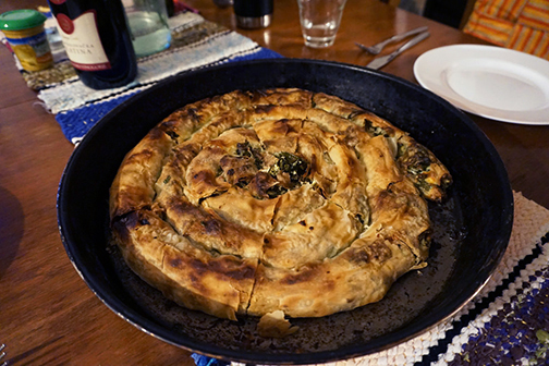 Homecooked burek, or pita, from a kitchen in Bosnia