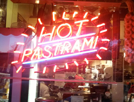 Pastrami sign outside Jewish deli in California