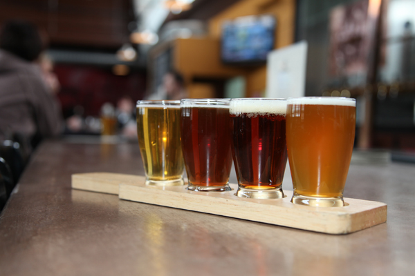 A flight of local beer from Grand River Brewery in Jackson County, Michigan
