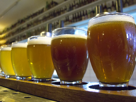 Samplers of beer from a brewery in Amsterdam