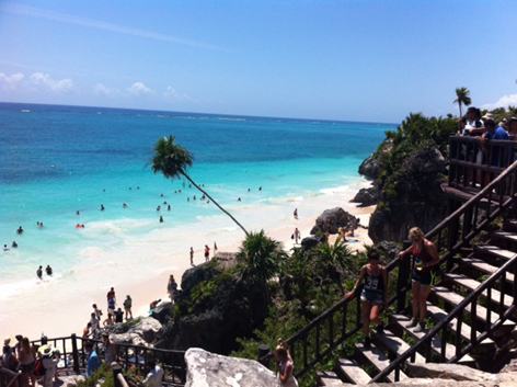 The Mayan ruins at Tulum, Mexico, overlooking the Caribbean Sea. 