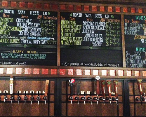 Beer menu at North Park Beer Co. in San Diego, California