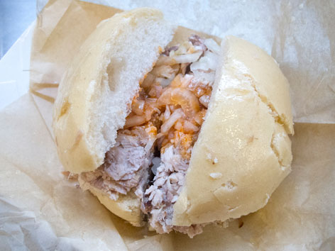 Pan con lechon (pork sandwich) from Papo Llega y Pon in Marlins Park, Miami
