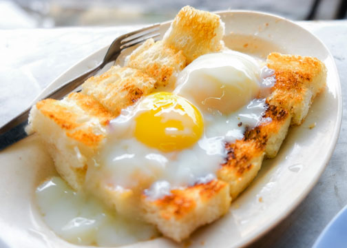 Roti bakar, toast with egg, from a stall in Penang, Malaysia