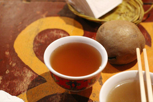 A cup of Tibetan barley wine, or chang