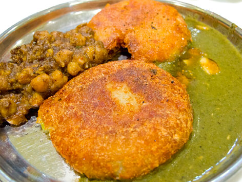 Aloo tikki from Nathu's Sweets in Delhi, India.