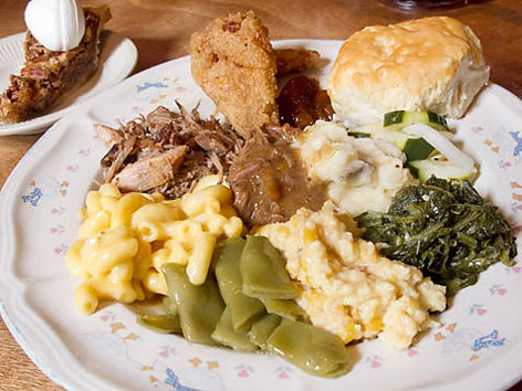 Family-style Southern plate from Monell's in Nashville.