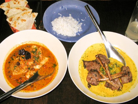 Indian food from Vij's restaurant in Vancouver, Canada. 