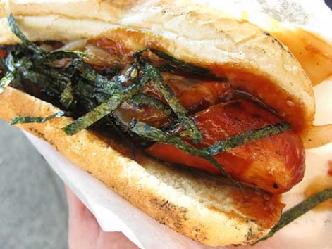 A Japanese style hot dog from Japadog in Vancouver. 