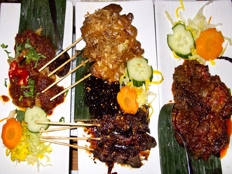 A few dishes from a traditional Indonesian rijsttafel in Amsterdam, the Netherlands.