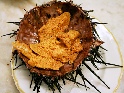 Fresh sea urchin in a San Francisco restaurant 
