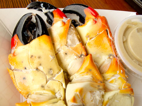 Three stone crab claws from Keys Fisheries in the Florida Keys. 