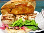 Local scallop sandwich from Red Fish Blue Fish in Victoria, British Columbia.