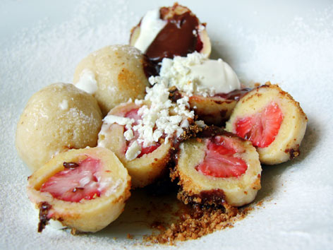 Ovocne knedliky, Czech fruit and cheese dumplings, are an unmissable meal in Prague.