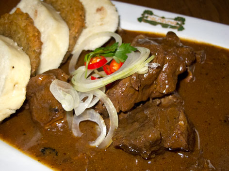 Czech beef goulash from an upscale pub in Prague, one of the most iconic Czech dishes.