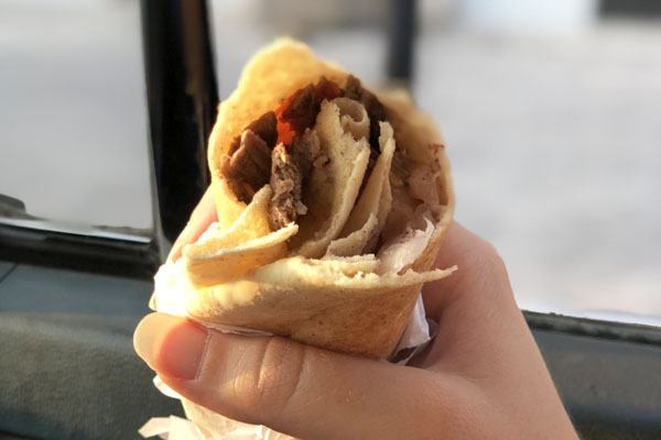 A shawarma sandwich on the street in Amman, Jordan