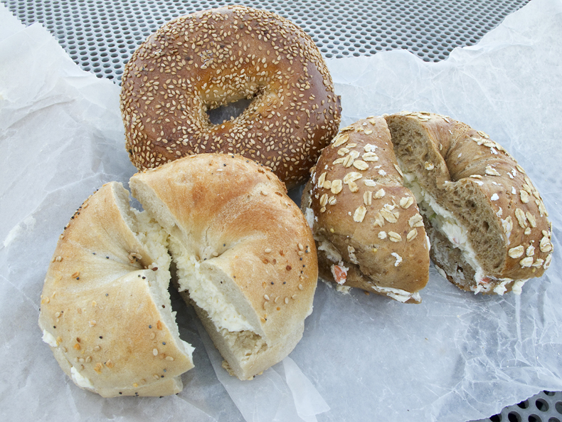 Classic NYC bagels with cream cheese