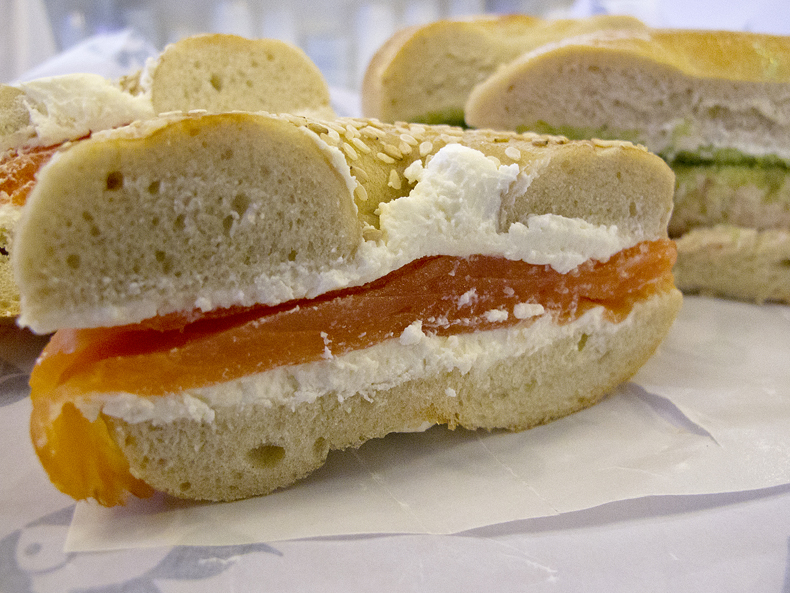Smoked salmon on a bagel from Russ & Daughters with cream cheese