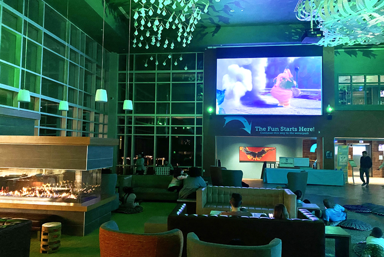 Movie night in the lobby at the Kartrite Resort and Indoor Waterpark in Monticello