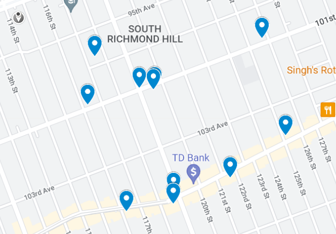 Google map of self-guided Richmond Hill food tour