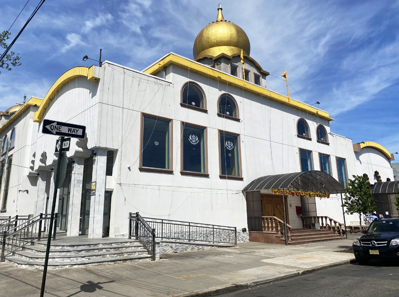 Gold-topped Gurudwara The Sikh Cultural Society Inc temple in Richmond Hill, Queens, NYC